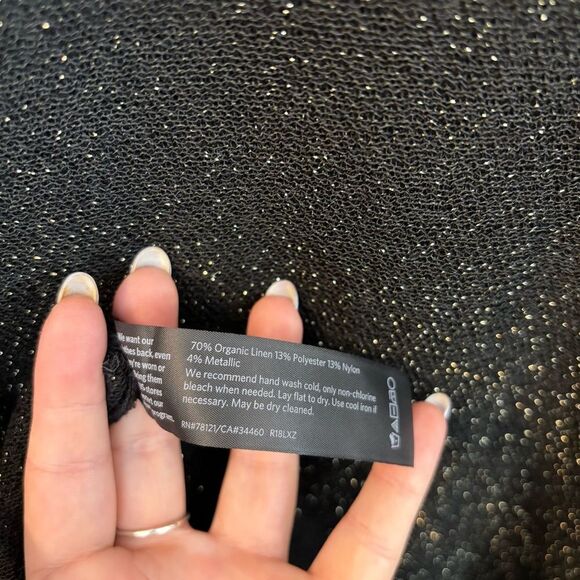 Eileen Fisher Black/Gold Bateau Neck Linen Crepe Tunic Metallic Thread Size Med - Picture 13 of 15